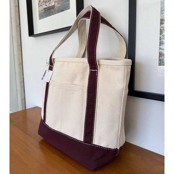 NWT Lands’ End Medium 5 Pocket Open Top Canvas Tote Bag in Natural Burgundy - Picture 3 of 8